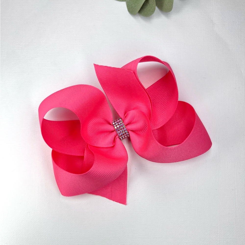 Pink Hair Bow with Rhinestone Accent